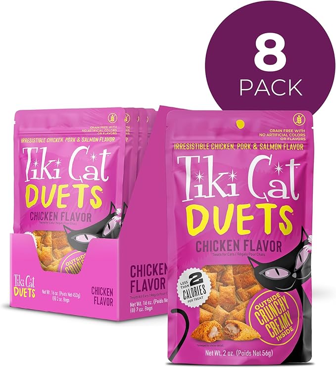 Tiki Cat Duets Cat Treats, Chicken Flavor, 2 oz. Pouch (8 Count)