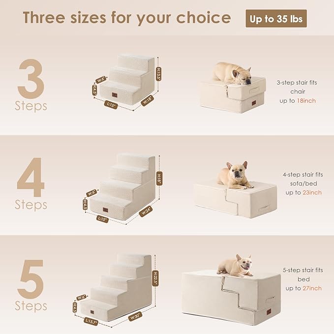 EHEYCIGA Dog Stairs for Bed 18" H, 4-Step Dog Steps for High Bed, Pet Steps for Small Dogs and Cats, Non-Slip Balanced Pet Ramp Indoor, Beige