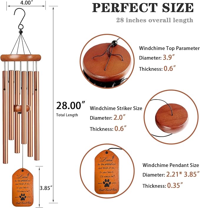 Pet Memorial Wind Chime, 28" Golden Tombstone Dog Memorial Wind Chime, Dog Remembrance Passing Away Loss Bereavement Gift