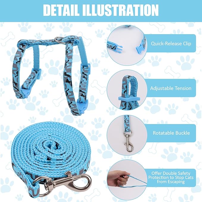 3PCS Cat Leash and Harness Set, Lightweight Cat Harness, Adjustable Escape Proof Kitten Walking Collar