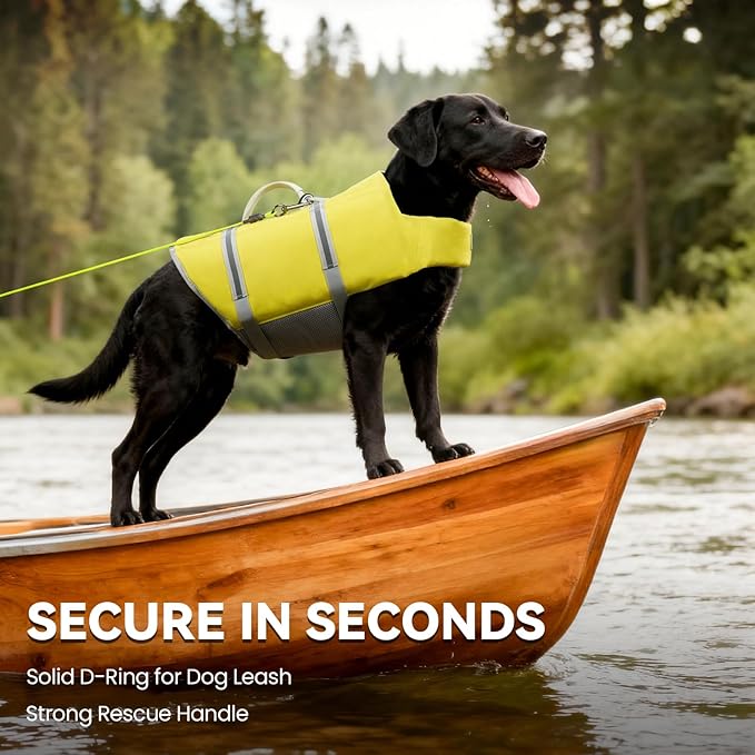 VIVAGLORY Rip Stop Dog Life Vest, Swimming Vest with Handle, Buoyancy for Doggy Puppy, Dog Life Jacket for Swimming & Boating, XS, Yellow Grey