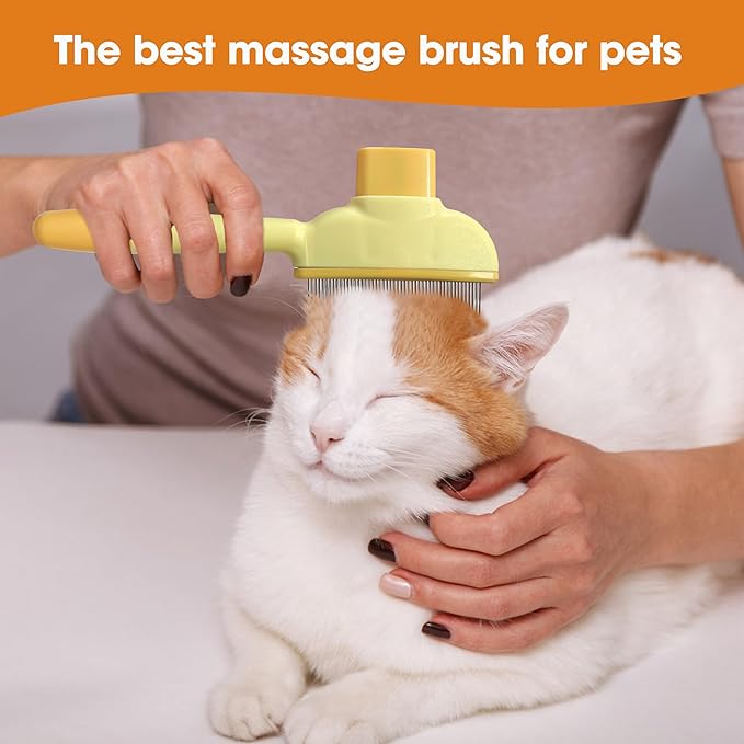 Cat Hair Brush & Dog Brush, Deshedding Brush for Long or Short Haired Pets, Removes Loose Fur, Durable Stainless Steel & ABS Design (yellow)