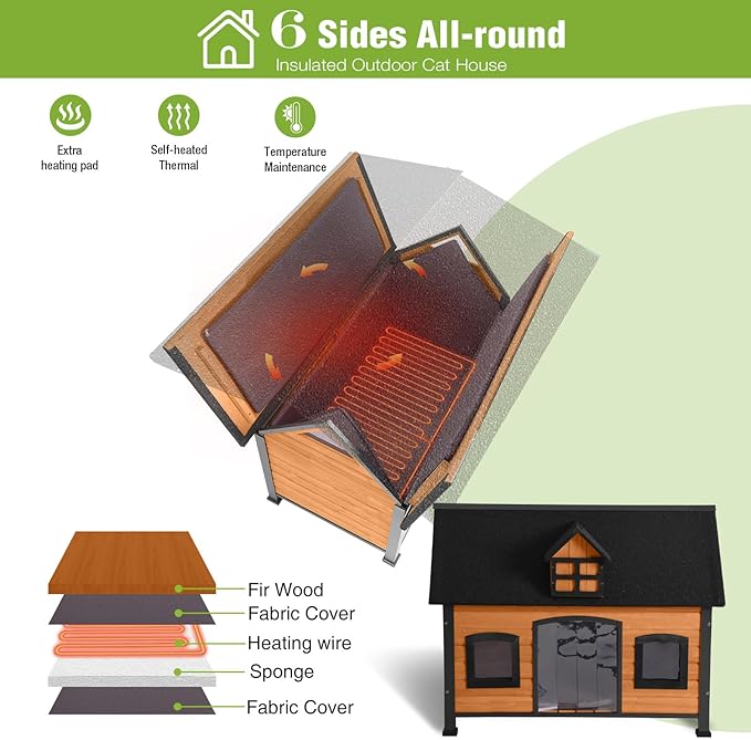 Gutinneen Extra Large Heated Dog House for Outside XL Insulated Dog House Outdoor Weatherproof with Safe Heating Pad, 6-Sided Thermal Liner, Chew-Proof Metal Frame for Medium to Large Dog Breeds