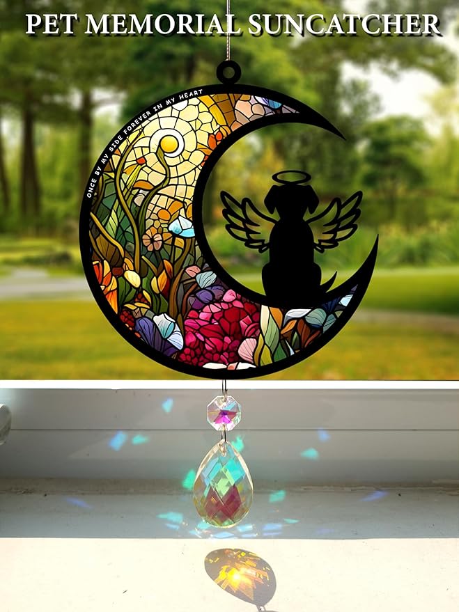 Dog Memorial Suncatcher, Personalized with Name Date Suncatcher, Pet Loss, Stained Glass Light Catcher, Gifts for Dog Lovers, Memorial Ornament Loss of Pet Sympathy Gift