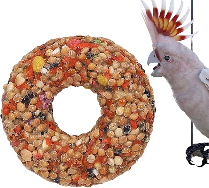 Parakeet Toys - Grain Treats, Donut Shape Teether | Enrichment Activity Training Chewing Snack with Aviary Accessories for Budgies, Cockatiels, Lovebirds and Other Small Birds Healthy Foraging Play