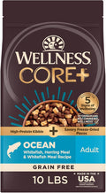Wellness CORE+ Adult Dry Dog Food with Freeze Dried Pieces, Grain Free Kibble+, Natural, High Protein, Chicken Free, Whitefish, Herring, and Salmon Recipe, 10 lb Bag