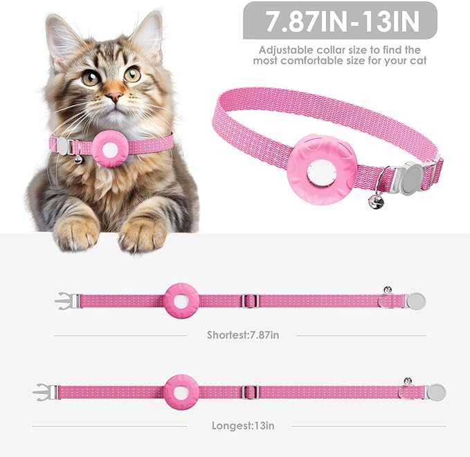 GPS Tracker for Cats, Compatible with Apple Find My App (Only iOS), No Monthly Fee Cat Tracker, Waterproof (White Tracker, Pink Cat Collar)