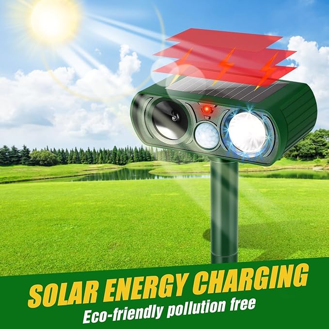Ultrasonic Cat Deterrent, Motion Detection Solar Cat Deterrent Outdoor with LED Flash Light Waterproof, Suitable for Yard Farms with Cats and Dogs