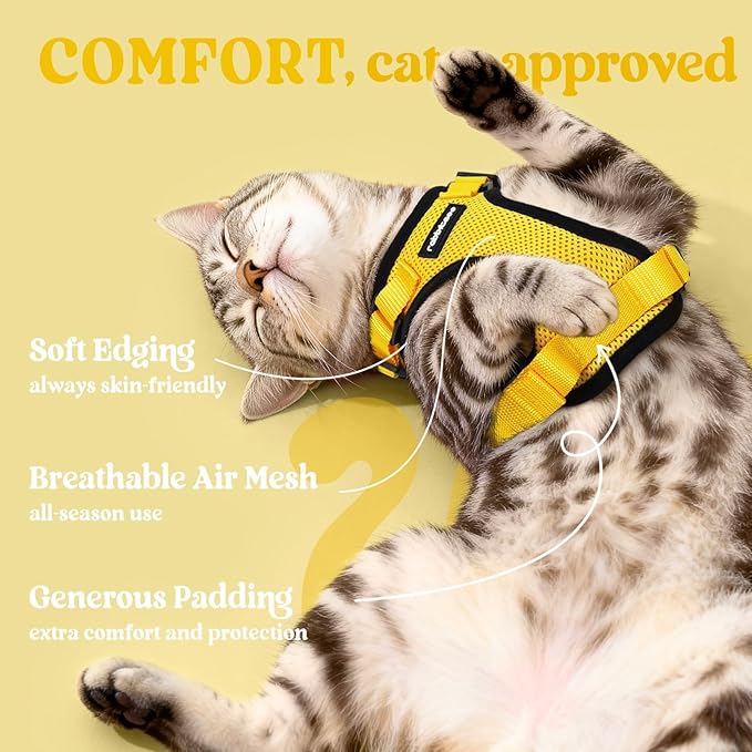 rabbitgoo Cat Harness and Leash for Walking, Escape Proof Soft Adjustable Vest Harnesses for Cats, Easy Control Breathable Reflective Strips Jacket, Yellow, S