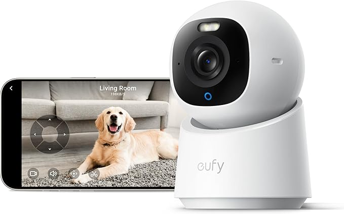 eufy Security 4K UHD Indoor Camera E30,360° Pan Tilt,AI Auto Tracking,Color Night Vision,Pet/Baby Camera with Two-Way Audio,AI Human/Pet Detection,Works with HomeKit,No Monthly Fee, White