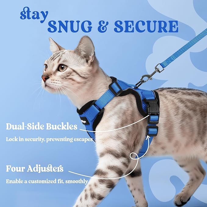 rabbitgoo Cat Harness and Leash for Walking, Escape Proof Soft Adjustable Vest Harnesses for Cats, Easy Control Breathable Reflective Strips Jacket, Navy Blue, M