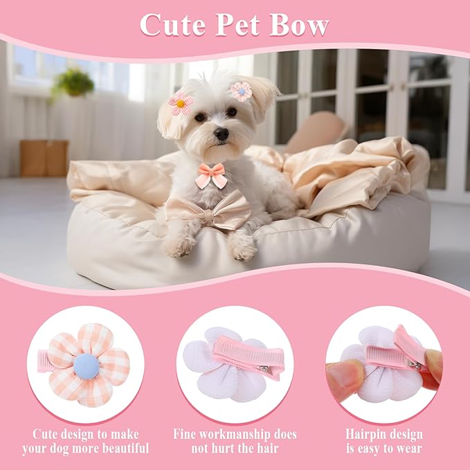 30Pcs Dog Bows with Clips, Charming Dog Hair Bows for Small Dogs, Pink Puppy Bow Perfect-Dog Accessories Girl(Various Bow Styles)