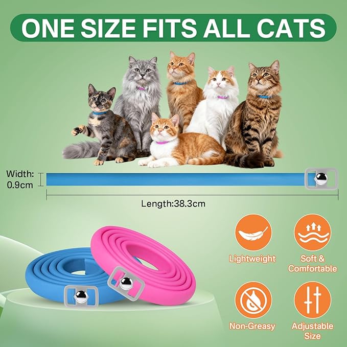 Flea Collar for Cats 4 Pack, Natural Cat Flea and Tick Prevention Collar, 32-Month Full Protection, Adjustable Cat Flea and Tick for Kittens and Cats, Waterproof, 2 Pink & 2 Blue