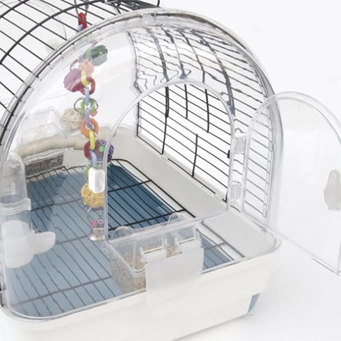 Portable Large Metal Bird Cage Carrier for Small to Medium Birds – 2 Food Bowls, 2 Perches, Removable Tray, Handle – Ideal for Cockatiels, Budgies, Lovebirds, Canaries – Green, 42x32x37cm