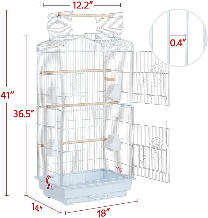 Yaheetech 41-Inch Portable Hanging Flight Bird Cage for Small Parrots Quaker Cockatiels Sun Parakeets Green Cheek Conures Finches Canary Budgies Lovebirds Travel Bird Cage