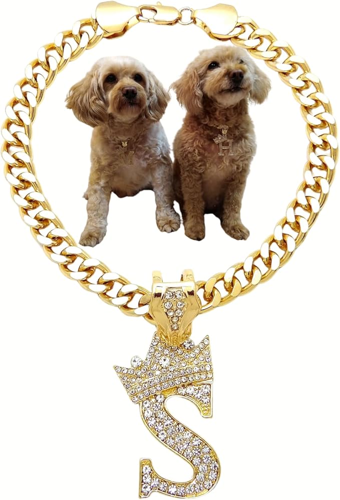 Initial Letter Cuban Chain Dog Chain Pet Chain Pet, Cat, Puppy Necklace (S, 20")