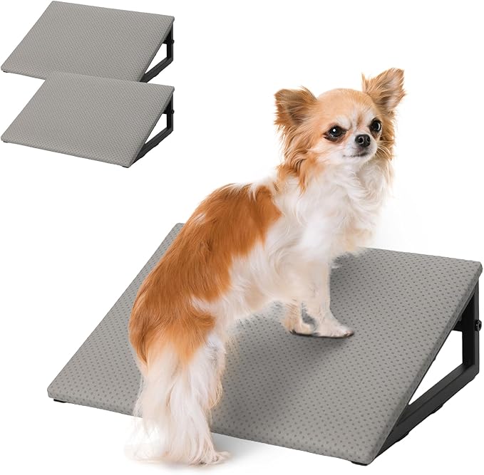 3 PCS Dog Ramps for Staircase - LitaiL Pet Stairs for Staircase with Anti-Slip Bottom Suitable for Small Dogs, 3 Packs Extra Wide Metal Frame Dog Ramp for Injured and Older Pets (Grey)