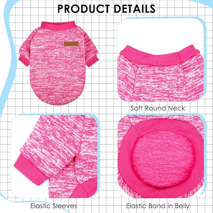 3 Pack Dog Sweaters for Small Dogs Girl Boy Winter Fleece Clothes Warm Soft Dog Sweatshirt Outfit for Dogs Cats Pet Apparel (Rose+Light Blue+Purple, X-Large)