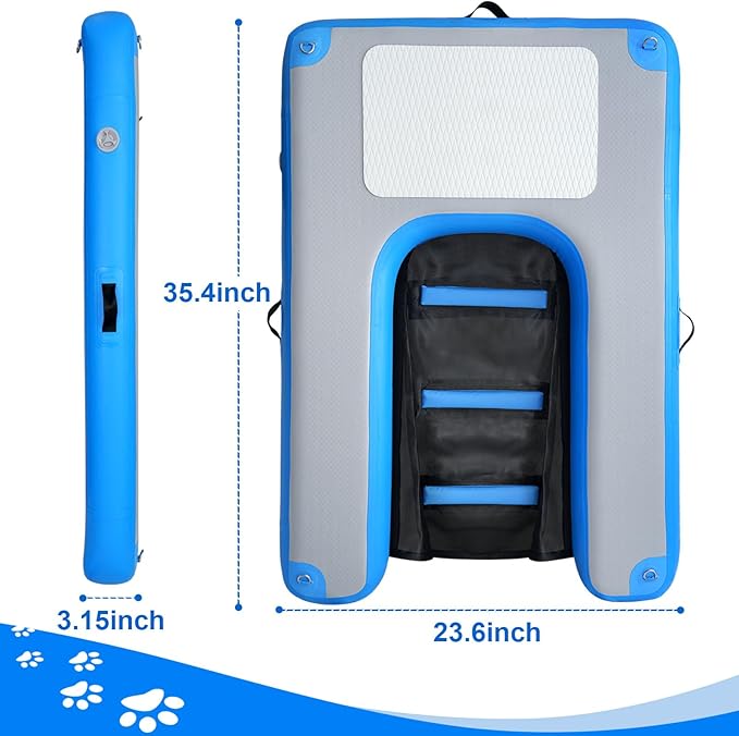 Inflatable Dog Water Ramps, Float Floating Ramps for Dog Water Ladder Steps Ramp for Pools Boats Docks Swimming Pets Water Bed with Non-Slip Pad