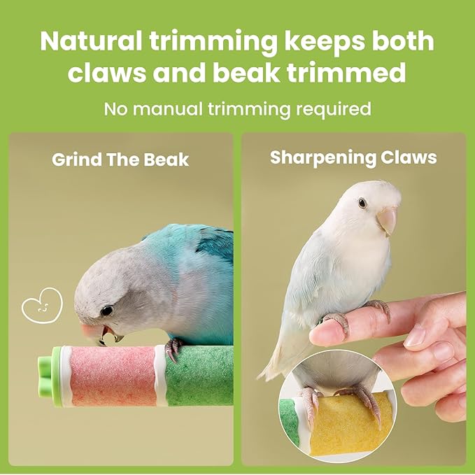 Bird Perch Stand Sandblasted Rough-Surface Cage Accessories,Parrot Beak & Claw Grinding Stone Sticks,Safe Non-Toxic Claw Trimmer Chew Toy for Parakeets,Cockatiels,Finches,Lovebirds