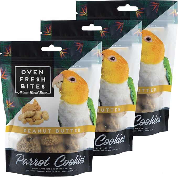 Oven Fresh Bites Natural Baked Treats, All-Natural Bird Treat Parrot Cookies, 4 Oz, Peanut Butter, 3-Pack