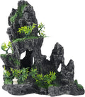 Large Fish Tank Decorations - Mountain View Aquarium Ornament with Tree House Cave Bridge,Resin, 10.24x9.45x5.12 inches, C