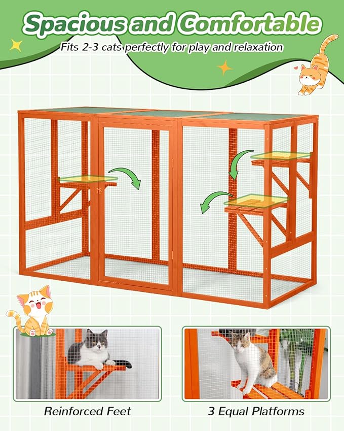 Catio Outdoor Cat Enclosure,71" Catios for Cats Outdoor Patio, Clearance Large Cat Cage for Outside, Cattio with Window Access, Weatherproof, Orange