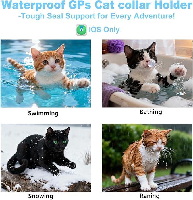 Air Tag Cat Collar, Waterproof Cat Air Tag Collar with Bell, Safety Breakaway Buckle Kitten Collars Tracker Finder for Cats, Kittens(9-13inch), Reflective Collars Work with Apple Find My(iOS Only)