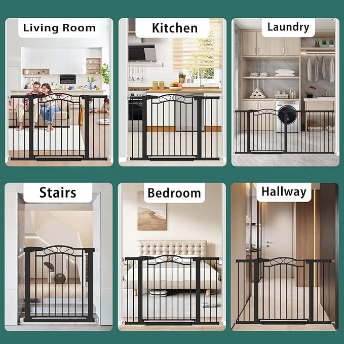 Fairy Baby 29.5"-40.5" Extra Wide Baby Gate, Pressure Mount Long Dog Gates for House Stairs Doorways, Auto Close Metal Safety Child Gate with Door No Drilling, Tension Pet Gate Indoor, Black
