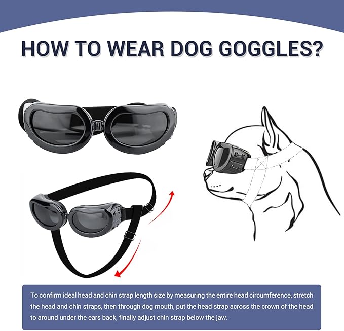 Dog Sunglasses Small Breed, UV Protection Small Dog Goggles, Wind Dust Proof Small Goggles with Adjustable Straps, Black