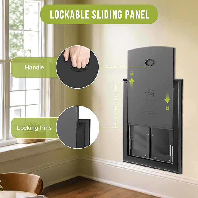 Dog Door for Wall, Heavy Duty Large Dog Door with Aluminum Frame and Telescoping Tunnel, French Style with Magnetic Flaps, Up to 120lbs, Black