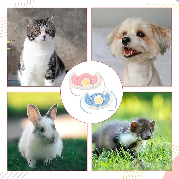 2 PCS Flower Cute Knit Pet Hat, Soft Knitted Cat Bunny Costume Halloween Easter Christmas, Small Accessory Hats for Kitten Pet Rabbits Dog Guinea Pig Daily Dress Up (Blue, Pink)