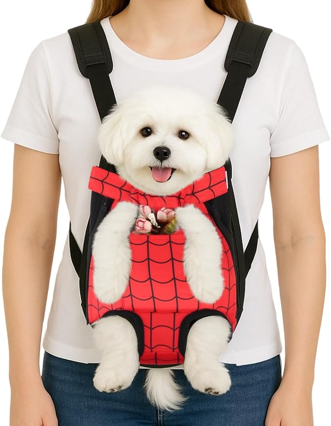 Dog Backpack Carrier, Front Pocket for Essentials, Legs Out Carrying Sling Travel Bag for Small Medium Dogs 4-7 Lbs, Soft Wearable Puppy Chest Carry Backpacks for Walking/Hiking/Camping/Traveling
