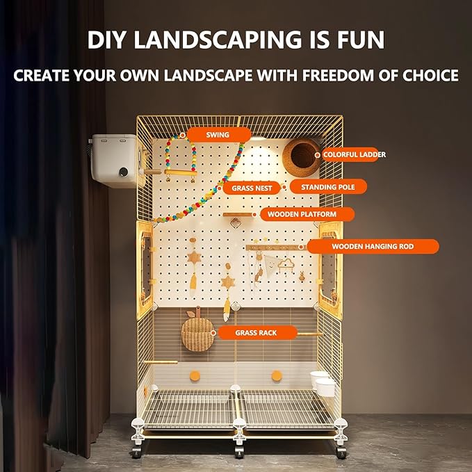 Large Bird Cage for Parrots/acrylic+birdcage,Cockatiels/Budgies with Acrylic Doors & 4 Casters, Wide White Birdcage Includes Perch/Feeder/Swing/Detachable Drawer for Outdoor/Indoor Conures (72*36*117)