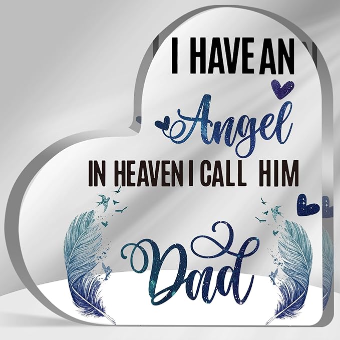 Sympathy Memorial Gift for Loss Loved One Father I Have Angel Dad Sign Bereavement Remembrance Paperweight Keepsake Funeral Grief Condolence Memorial Table Home Feather Decorations