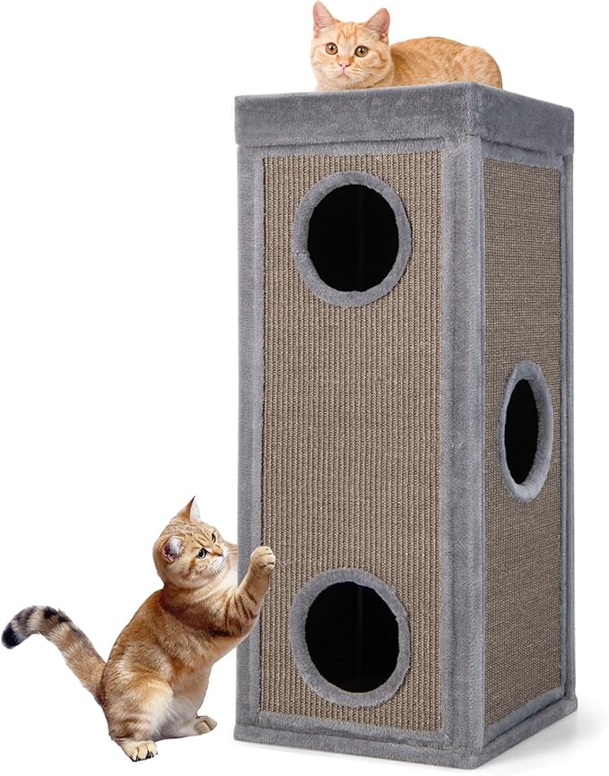 Tangkula 4 Story Cat Tree Condo, 39 Inch Multi-Layer Cat House with Sisal Scratch Pad, 3 Hideaways, Removable Soft Top Plush Bed, Barrel-Shaped Pet House Tower for Indoor Cats, Modern Cat Furniture