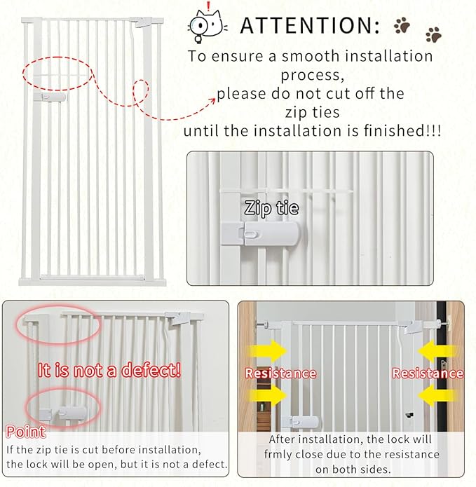 Lumizone Extra Tall Cat Gate 61.02" High Pressure Mounted Extra Wide 2025 New (17 Sizes) 1.37" Gap No Drilling Auto-Close One-Handed Operation Tall Pet Gate for Dogs(White, 61.02" H x 34.25"-38.38" W)
