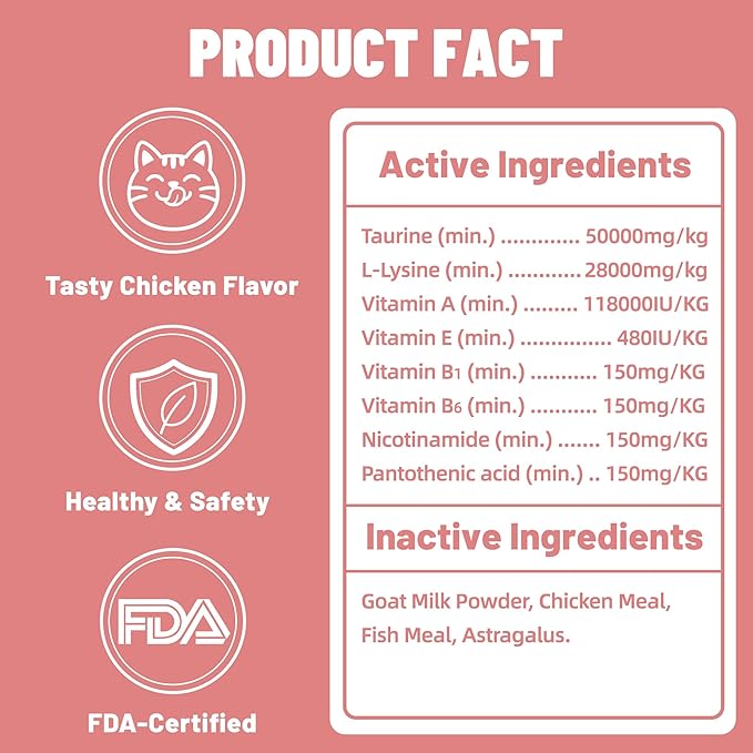 Just Try 3.38 fl oz Taurine Supplement & L-Lysine for Cats Feline Heart Health Immune Support - Sneezing, Runny Nose and Watery Eyes - Chicken Flavor 100ml