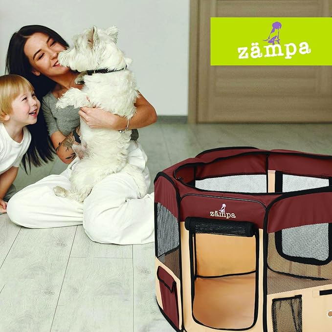 Zampa Puppy Playpen Extra Small 29"x29"x17" Portable Pop Up Playpen for Dog and Cat, Foldable | Indoor / Outdoor Kitten Pen & Travel Pet Carrier + Carrying Case.