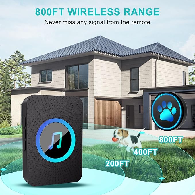 Dog Door Bell for Potty Training, Smart Wireless Doggie Doorbell to Go Outside, 1000 Feet Long Range with IP65 Waterproof Super-Light Touch Button, 60 Melodies & Adjustable Volume (1Black)