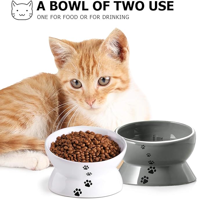 Y YHY Elevated Cat Food Bowl, Raised Pet Food and Water Bowl, Ceramic, 15oz