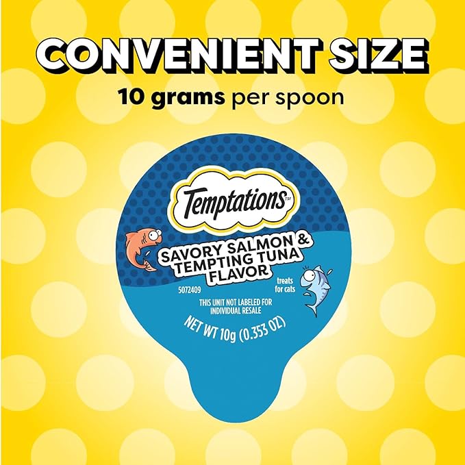 Temptations Lickable Spoons, Soft Lickable Cat Treats, Adult Wet Cat Treats, Savory Salmon and Tempting Tuna Flavor, 8 Spoons, Pack of 12 (96 Total)