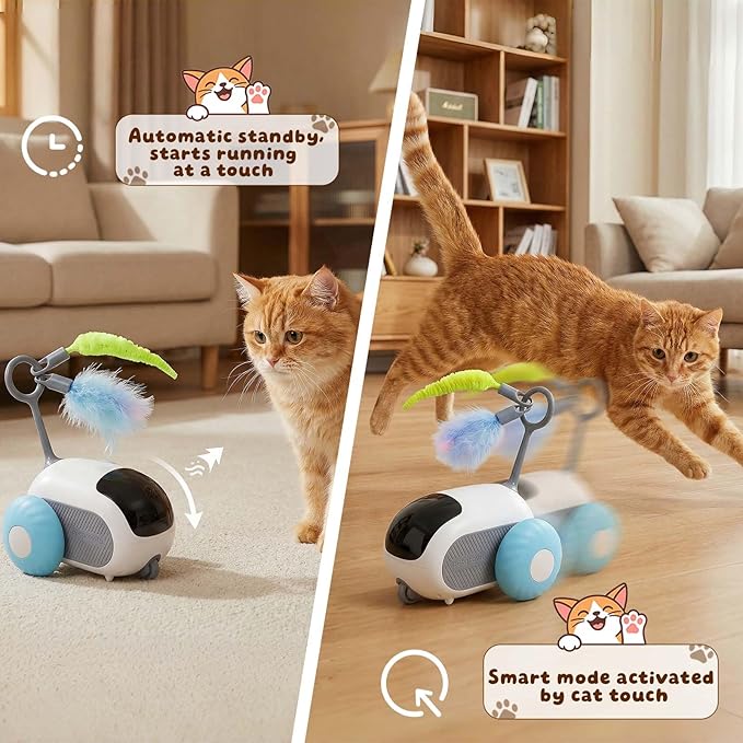 Interactive cat Toy, Rechargeable, Automatic Moving Kitten Toy, New Type of cat Toy with Tail, Touch-Activated Kitten Toy for Play, Suitable for Indoor Boredom Relief for Adult Cats (Blue)