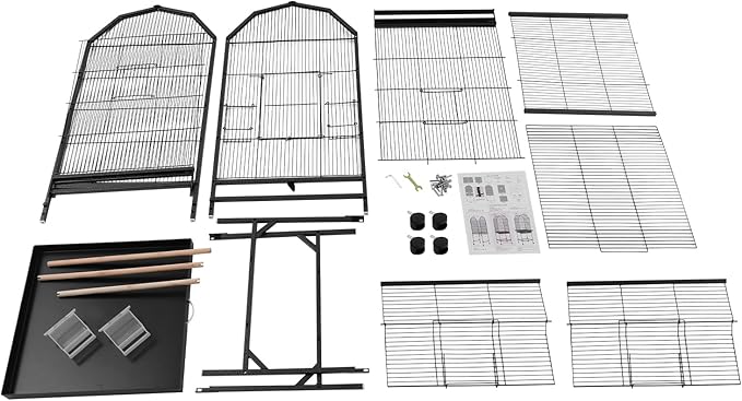 Large Bird Cage with Stand & Wheels, Freestanding Parakeet Birdcage, 53.5 Inch Bird Flight Cages for Parrot Canaries Cockatiels Budgie Parrotlet (Black-B)