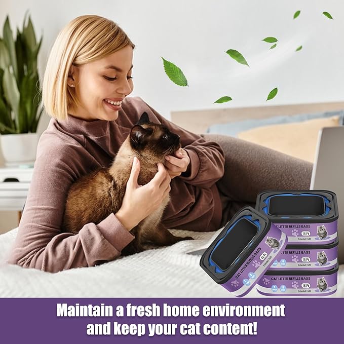 Litter Refill Bags Cartridges Compatible with Litter Genie – Extra Thick Leak-Proof Cat Waste Liners, Strong Odor Control, Tear-Resistant Easy Replace Refills，4 Pack