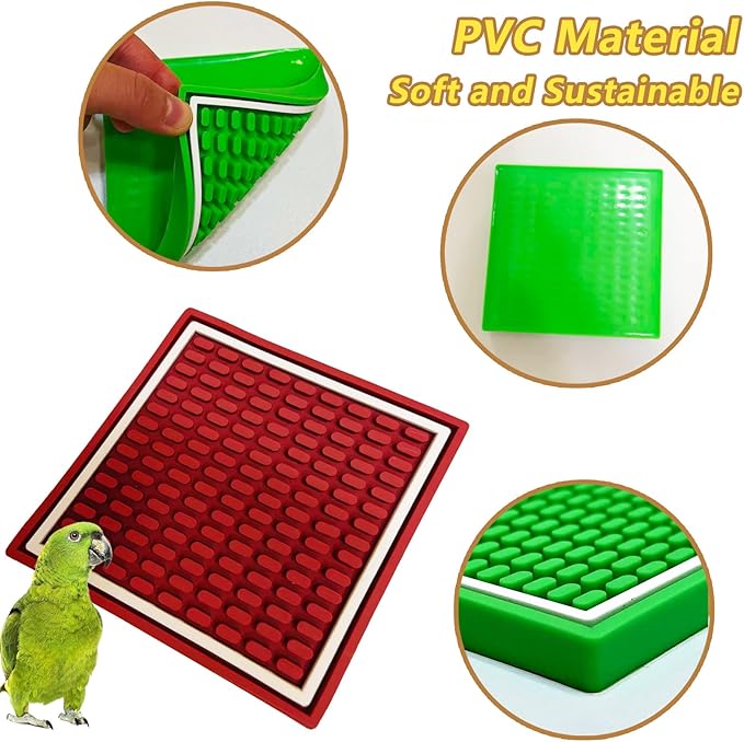 Parrot Foraging Toys, 2 Pcs Bird Feeder Foraging Mats, Interactive 2Pcs Bird Foraging Toys Puzzle to Increase Feeding Time Cage Accessories Training Chewing for Conure, Cockatiel, Parakeet (Green&Red)
