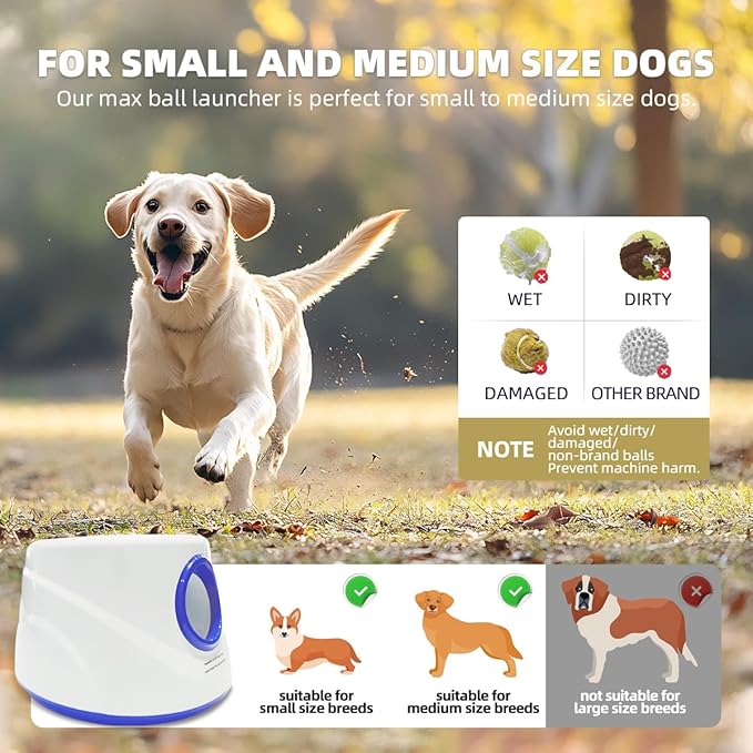 Automatic Dog Ball Launcher-Small Silent Dog Ball Thrower, 3 Adjustable Distances (20ft/33ft/46ft), Rechargable,Includes 3 Durable 2.3" Balls for Small/Medium Dogs (Orange, Medium)