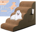 Dog Stairs for Small Dogs, Wide Pet Step with Removable Cover, No Assembly High Density Foam Cat Ramp for Bed or Sofa, 5-Step, Light Brown