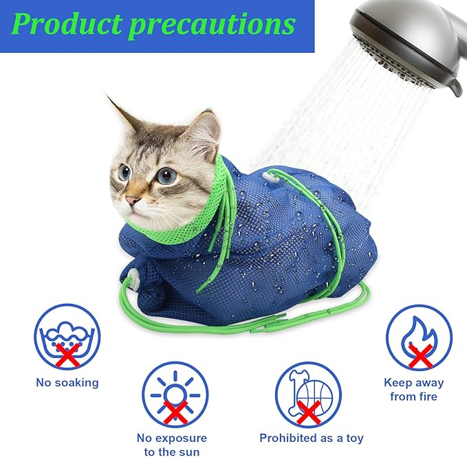 Cat Bathing Bag, Breathable Mesh Cat Shower Bag Anti Scratch Adjustable Cats Grooming Washing Bag for Nail Trimming Polyester Soft