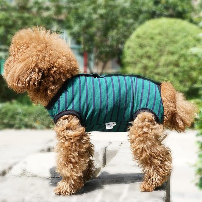 Dog’s Recovery Suit Post Surgery Shirt for Puppy, Wound Protective Clothes for Little Animals(Green Black Stripe-l)